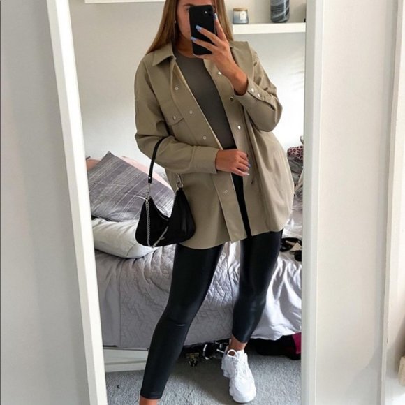 NWT Blogger Favorite ZARA Faux Leather Overshirt Shirt Jacket Lined Shacket Coat - Picture 7 of 12